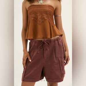 Free People Camp Out Slouch Shorts in Brandy Brown